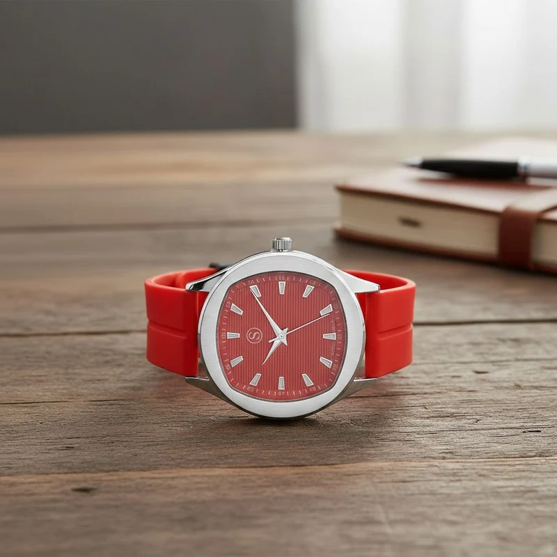 STRADA - Uhr mit japanischem Uhrwerk, silbernem Gehäuse und schwarzem Silikonarmband