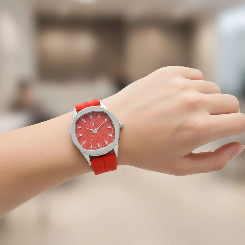 STRADA - Uhr mit japanischem Uhrwerk, silbernem Gehäuse und schwarzem Silikonarmband