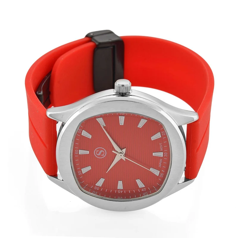 STRADA - Uhr mit japanischem Uhrwerk, silbernem Gehäuse und schwarzem Silikonarmband