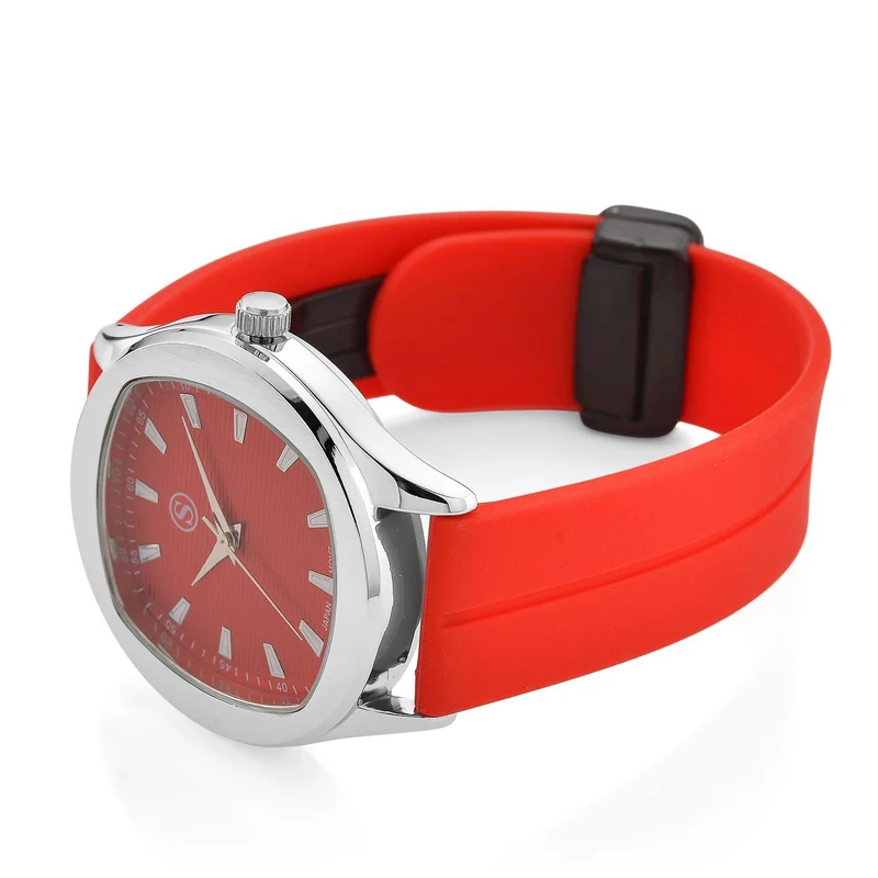 STRADA - Uhr mit japanischem Uhrwerk, silbernem Gehäuse und schwarzem Silikonarmband