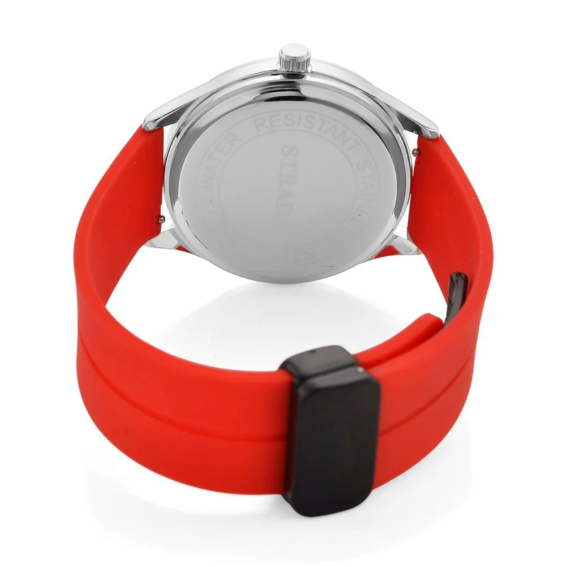 STRADA - Uhr mit japanischem Uhrwerk, silbernem Gehäuse und schwarzem Silikonarmband