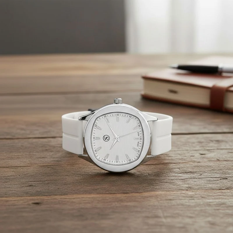 STRADA - Uhr mit japanischem Uhrwerk, silbernem Gehäuse und schwarzem Silikonarmband