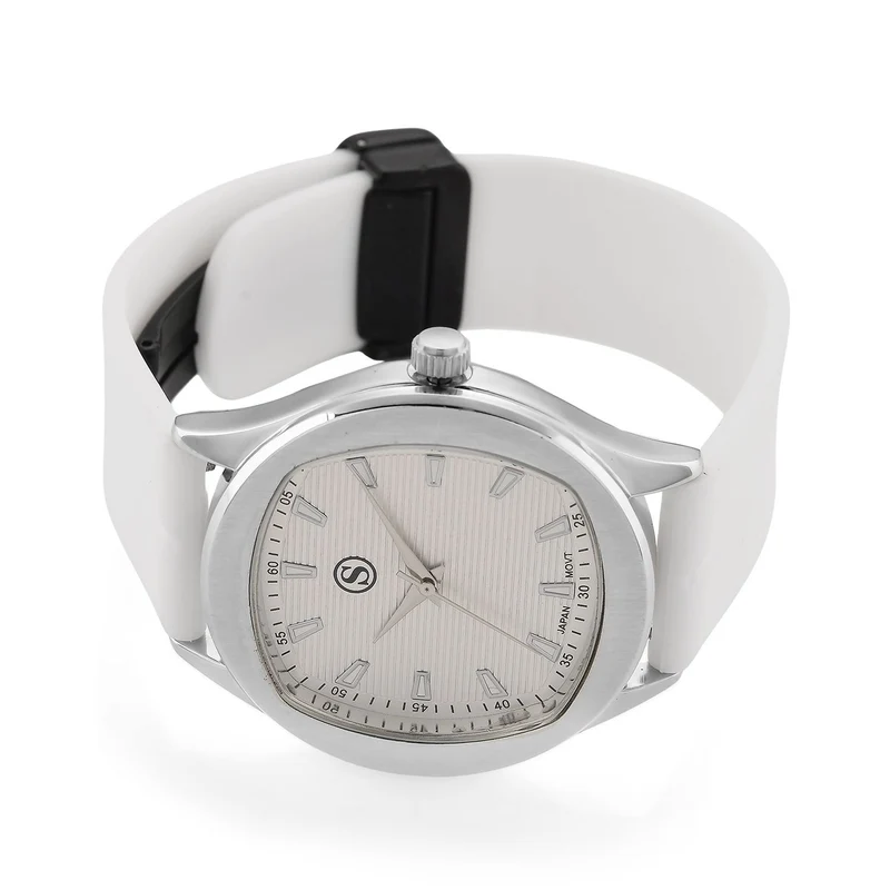 STRADA - Uhr mit japanischem Uhrwerk, silbernem Gehäuse und schwarzem Silikonarmband
