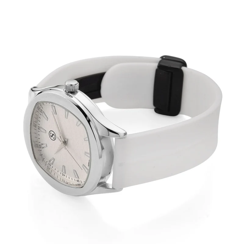 STRADA - Uhr mit japanischem Uhrwerk, silbernem Gehäuse und schwarzem Silikonarmband