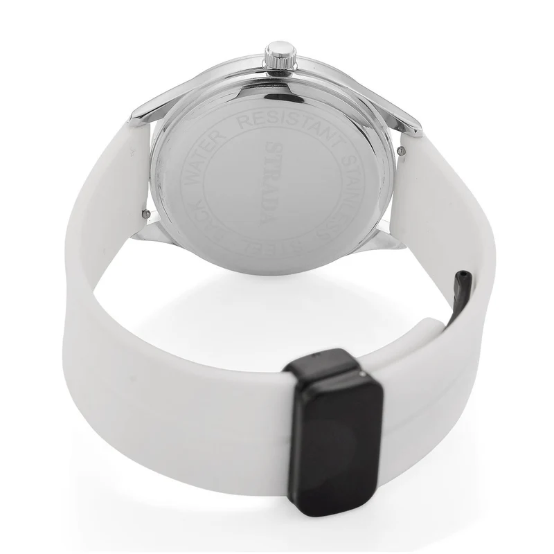 STRADA - Uhr mit japanischem Uhrwerk, silbernem Gehäuse und schwarzem Silikonarmband