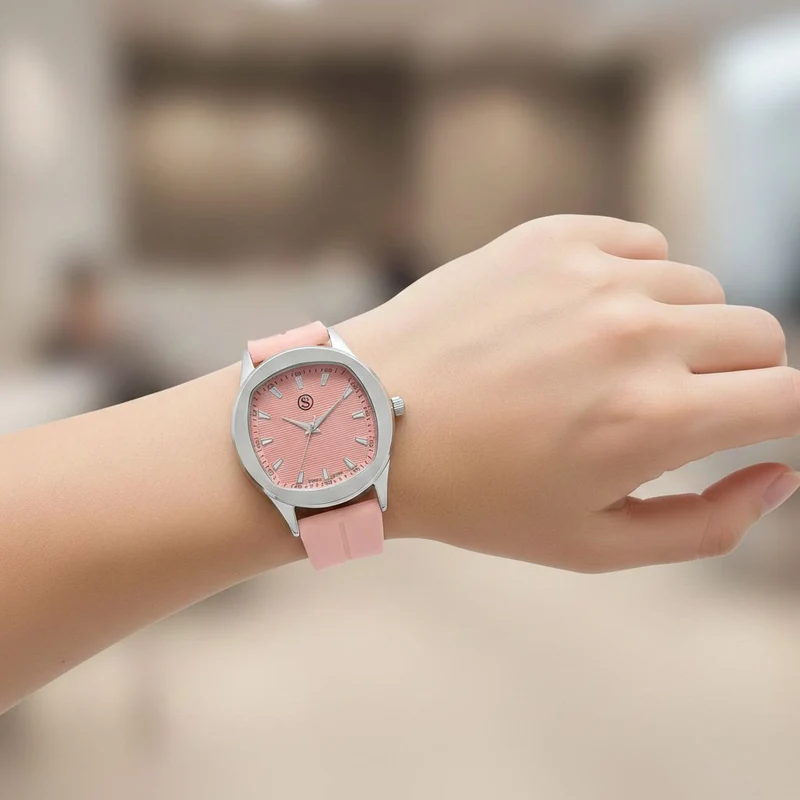 STRADA - Uhr mit japanischem Uhrwerk, silbernem Gehäuse und schwarzem Silikonarmband