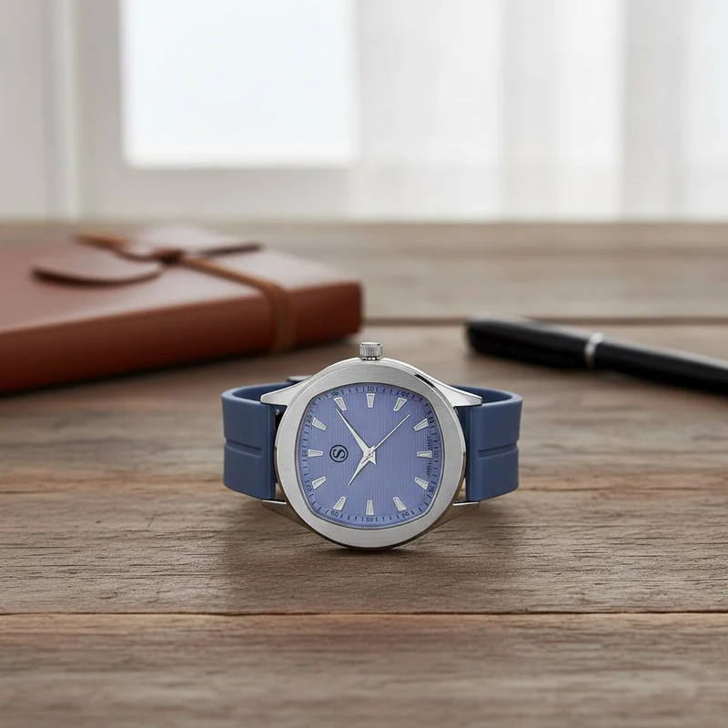 STRADA - Uhr mit japanischem Uhrwerk, silbernem Gehäuse und schwarzem Silikonarmband