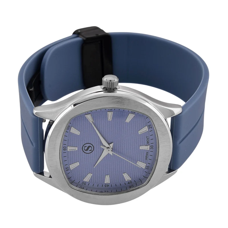 STRADA - Uhr mit japanischem Uhrwerk, silbernem Gehäuse und schwarzem Silikonarmband
