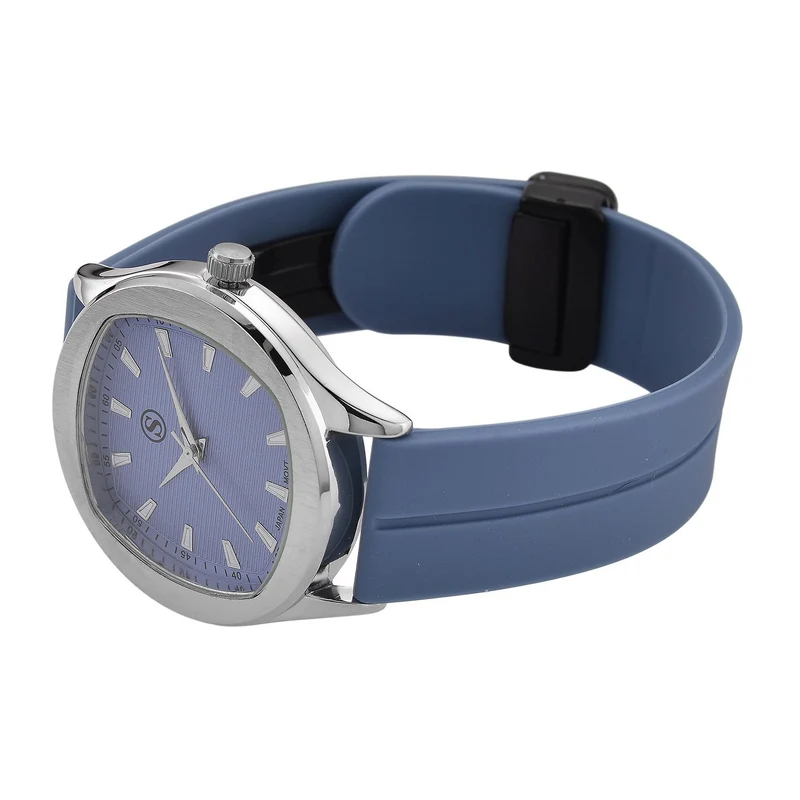STRADA - Uhr mit japanischem Uhrwerk, silbernem Gehäuse und schwarzem Silikonarmband