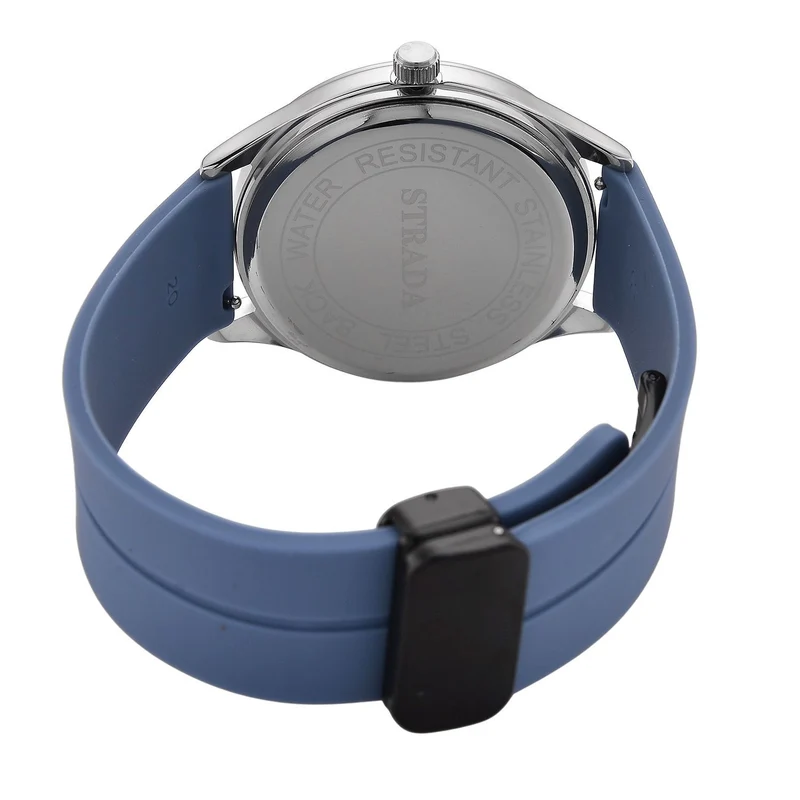 STRADA - Uhr mit japanischem Uhrwerk, silbernem Gehäuse und schwarzem Silikonarmband