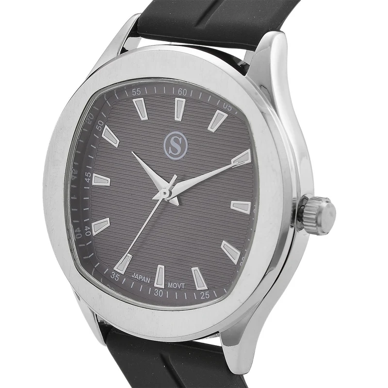STRADA - Uhr mit japanischem Uhrwerk, silbernem Gehäuse und schwarzem Silikonarmband