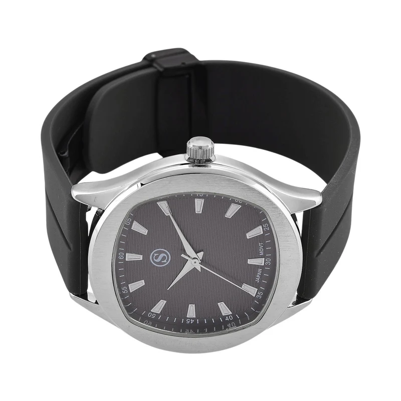 STRADA - Uhr mit japanischem Uhrwerk, silbernem Gehäuse und schwarzem Silikonarmband