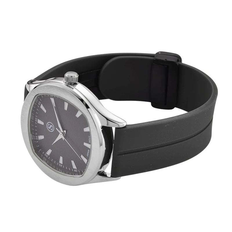 STRADA - Uhr mit japanischem Uhrwerk, silbernem Gehäuse und schwarzem Silikonarmband
