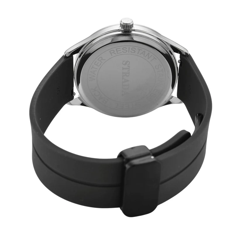 STRADA - Uhr mit japanischem Uhrwerk, silbernem Gehäuse und schwarzem Silikonarmband