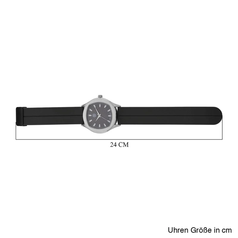 STRADA - Uhr mit japanischem Uhrwerk, silbernem Gehäuse und schwarzem Silikonarmband